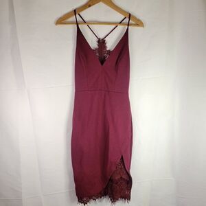 ASTR The Label Burgundy Lace Details Sleeveless Dress